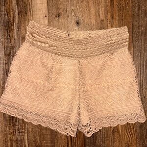High Waist Lace Crochet Shorts in Tan